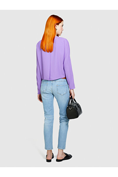 Sisley Pantaloni de damă din bumbac elastic, albastru gheață, cu talie obișnuită, cu picioare drepte