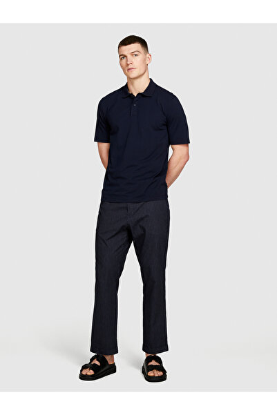 Sisley Navy Blue Striped 100% Cotton Men's Regular Fit Pants