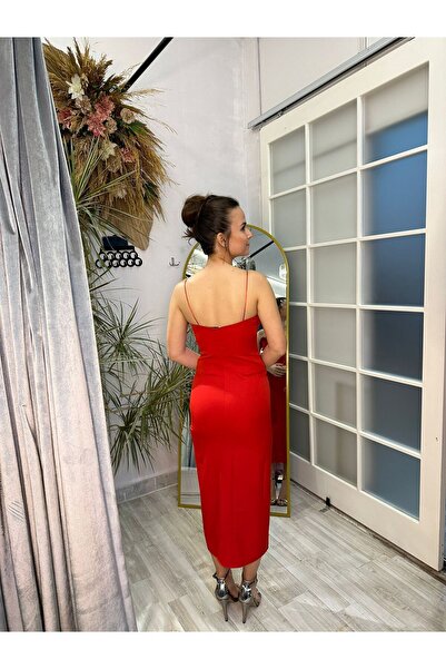 Abiye's KIRMIZI STRAPLEZ YIRTMAÇLI ASKILI abiye mezuniyet nikah nişan söz isteme