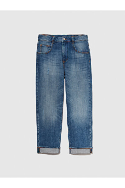 Sisley Γυναικείο παντελόνι από βαμβακερό τζιν με ψηλόμεσο καμπύλο πόδι