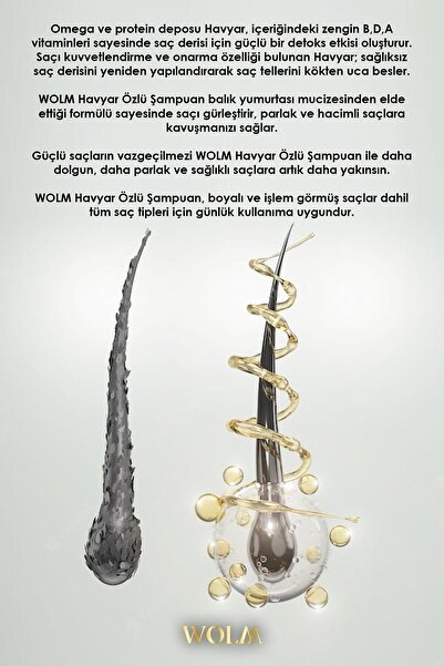 WOLM 1000 ml Caviar Essence Hair Care and Renewal Shampoo - Omega and Protein Depot Helps Hair Growth