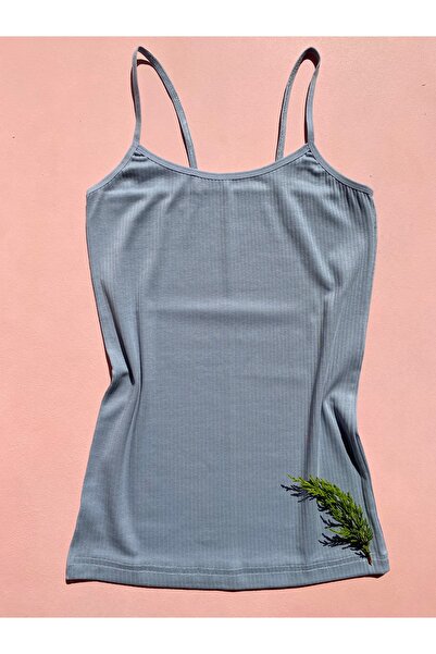 LEYNA BUTİK Women's 4 Pieces Corded, Cotton, Lycra, Ribbed Blouse with Rope Straps (Green-Pink-Blue-Skin)