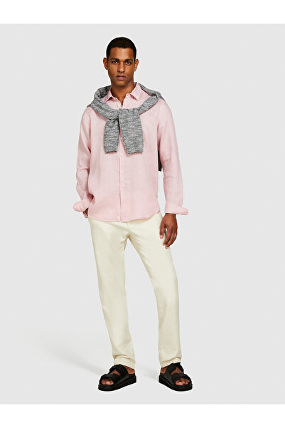 Sisley Ανδρικό λινό πουκάμισο Dusty Rose Regular Fit