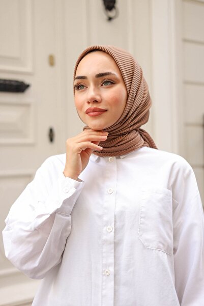 shalby Piliseli Eşarp Tesettür Sütlü Kahve