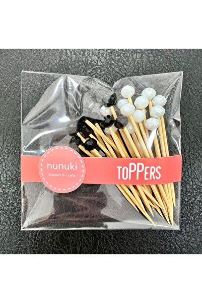 NUNUKİ مسواك عرض كوكتيل أبيض وأسود - مطرز بالكريستال، طقم 7 سم، مشجعي كرة الق...