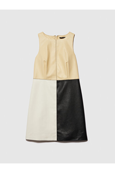 Sisley Kadın Sarı Mix Viskoz Karışımlı Renk Bloklu Kolsuz Elbise