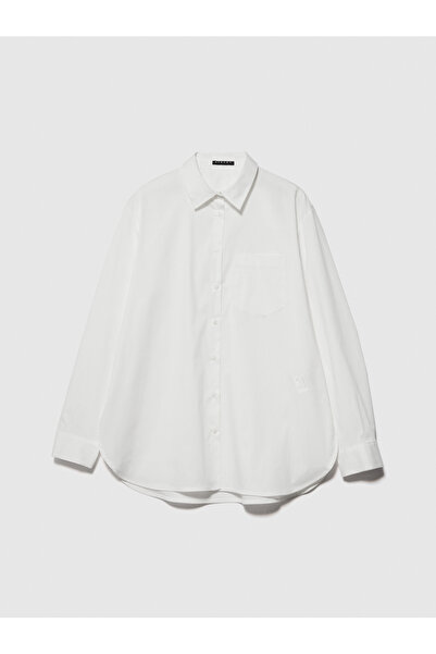 Sisley Γυναικείο πουκάμισο από βαμβακερό ελαστικό λευκό ριγέ - με τσέπες με μπάλωμα