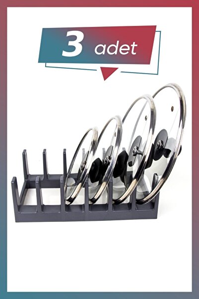 KuzenHome 3 Adet Tencere Kapağı Düzenleyici Antrasit 6 Bölmeli - Tencere Kapa...