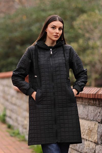 Giyim Dünyası Women's Hooded Quilted Trench Coat Black