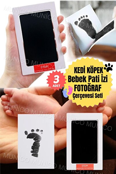 Munico 3 Adet Çocuklar için Güvenli Bebek Ayak El İzi Mürekkep Pedi Pati Bask...
