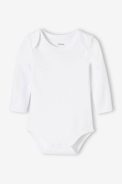 Overoz Organic 100% Cotton Plain White Basic Long Sleeve 3-Piece Baby Bodysuit Baby Bodysuit with Snap Fasteners Triple
