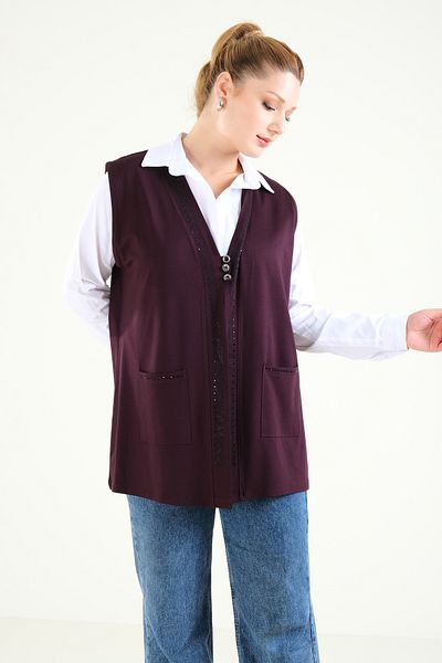 Giyim Dünyası Purple Color Women's Combed Cotton Vest - Three Buttons