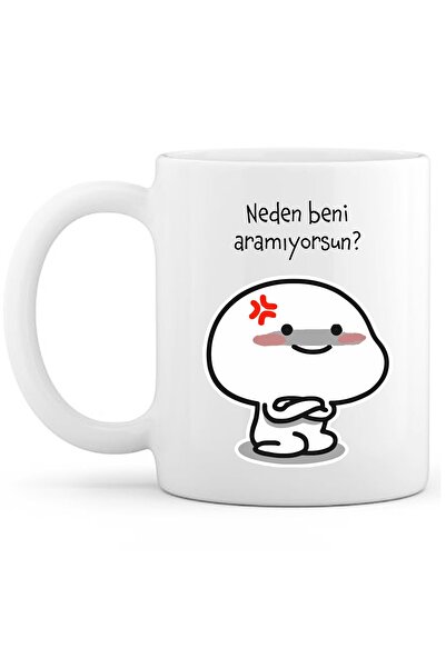 OXVİN لماذا لا تتصل بي؟كوب قهوة مكتوب بطباعة خاصة (مفرد) بورسلين