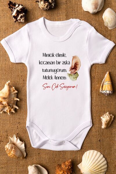 Overoz Organik %100 Pamuk Melek Annem Baskılı Bebek Body Beyaz Badi Çıtçıtlı ...