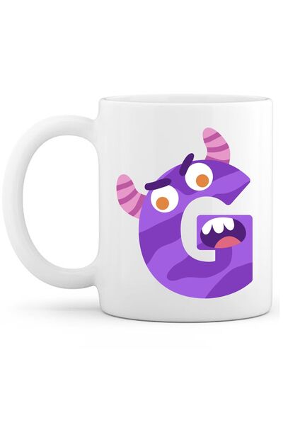 OXVİN Letter G Monster Printed Special Coffee Cup (Single) Porcelain