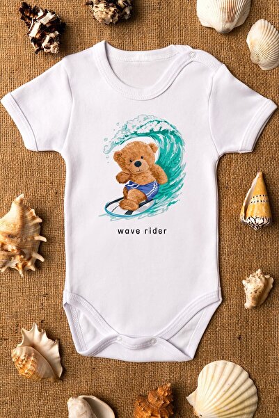 Overoz بدلة تيدي بير عضوية مطبوعة لركوب الأمواج - 100% قطن، كم قصير، بدلة قفز...