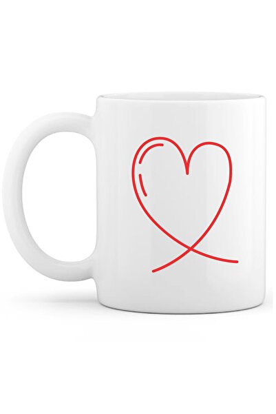 OXVİN كوب قهوة قلب 4 بطباعة خاصة (مفرد) بورسلين