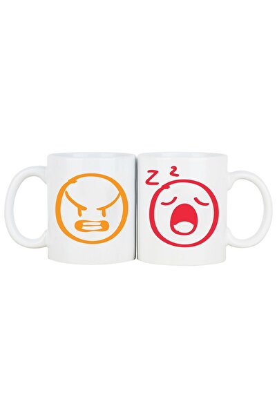 OXVİN غاضب - إصدار خاص لكوب القهوة Sleepy Emoji (مزدوج) من البورسلين