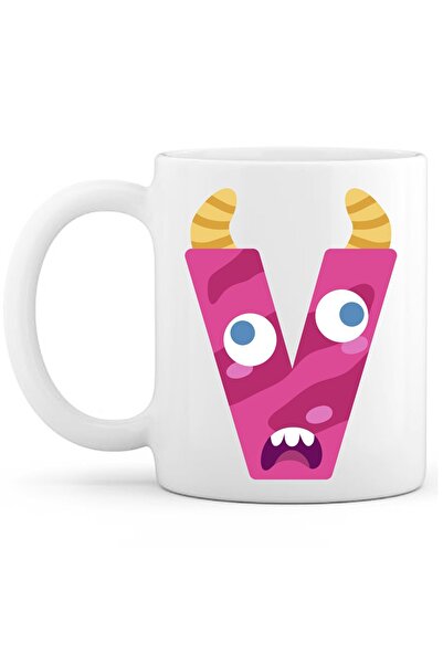 OXVİN V Letter Monster Printed Special Coffee Cup (Single) Porcelain