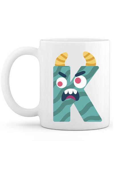 OXVİN Letter K Monster Printed Special Coffee Cup (Single) Porcelain