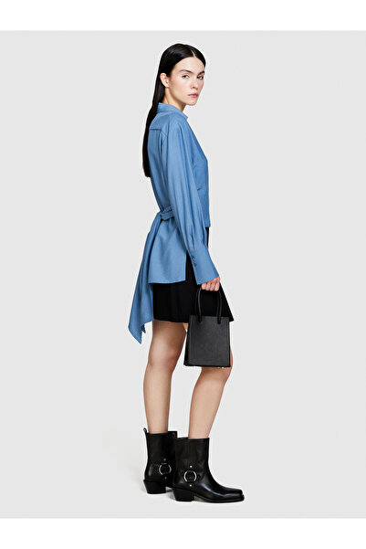 Sisley Light Blue Viscose Women's Blouse - Long Shirt Collar, Cross Back