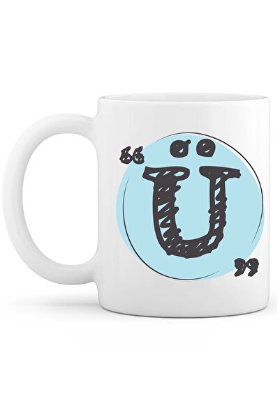 OXVİN حرف Ü فنجان قهوة مطحون فيروزي طباعة خاصة (مفرد) بورسلين