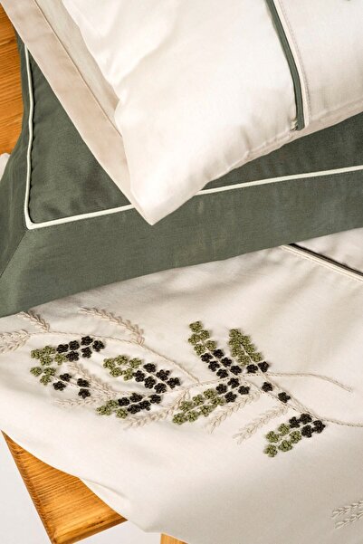 Ecocotton Deep Green King Size 100% Organic Cotton Hand Embroidered Bedding Set