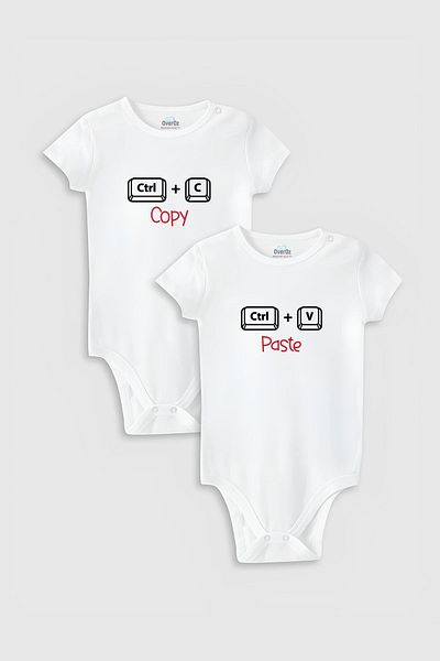 Overoz Organic 100% Cotton Twin Patterned 2-Piece Baby Bodysuit Set - Bodysuit with Snap Fasteners 5848-5849