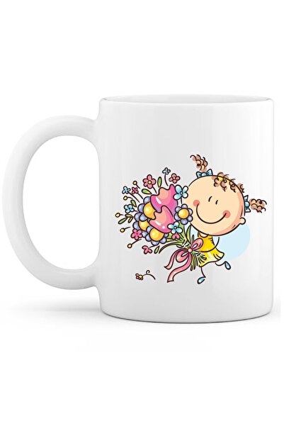 OXVİN فتاة لطيفة 5 كوب قهوة مطبوع بطباعة خاصة (مفرد) بورسلين