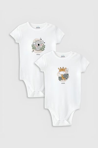 Organic 100% Cotton Koala Giraffe 2-Piece Baby Body Set White Snapsuit Double5324-5325