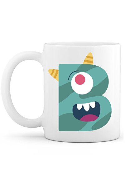 OXVİN Letter B Monster Printed Special Coffee Cup (Single) Porcelain