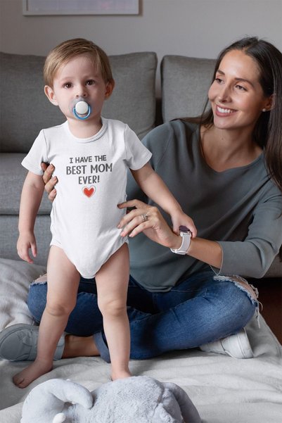 Overoz Organic 100% Cotton Best Mom Printed 2-Piece Baby Bodysuit Set Badi Snap Fastener Bodysuit Double Pack 5813-5814