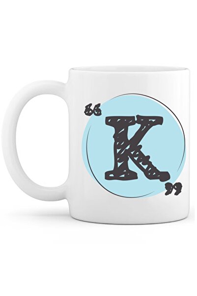 OXVİN فنجان قهوة مطحون باللون الفيروزي على شكل حرف K طباعة خاصة (مفرد) بورسلين