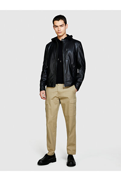 Sisley Ανδρικό παντελόνι μπεζ - Stretch βαμβακερό, τσέπες με μπάλωμα, στενό πόδι