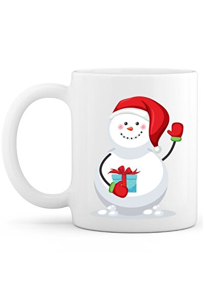 OXVİN كوب قهوة بطبعة رجل الثلج 3 طباعة خاصة (مفرد) بورسلين