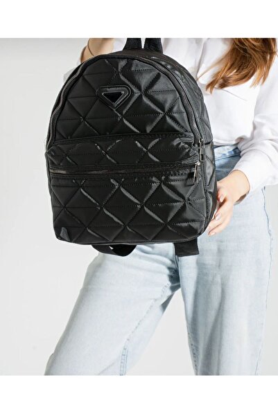 AFRODİTZ Kadın Siyah Kapitone Orta Boy 2 Bölmeli Spor Günlük Sırt çantası