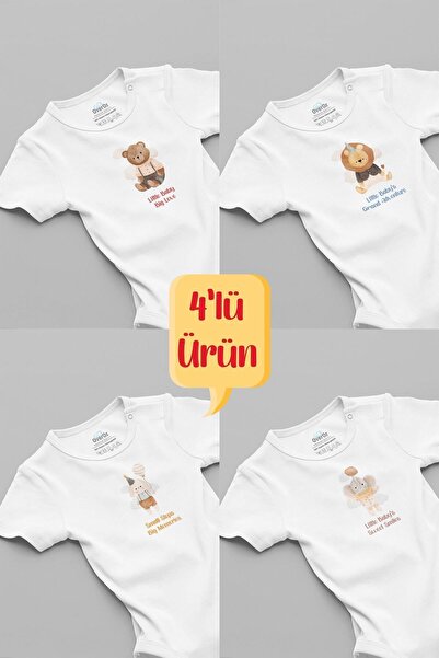 Overoz Aslan 4-Piece Baby Bodysuit - 100% Cotton, Bodysuit with Snap Fastener...