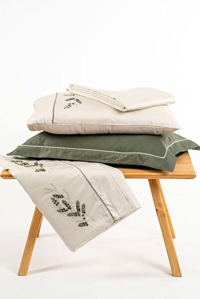 Ecocotton Deep Green King Size 100% Organic Cotton Hand Embroidered Bedding Set