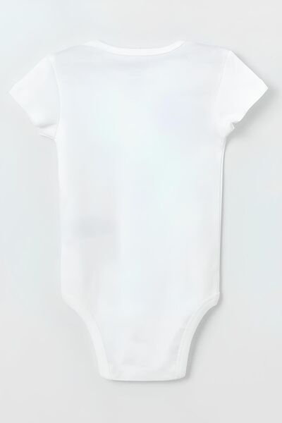 Overoz Organic 100% Cotton Teddy Bear Basketball Printed Baby Bodysuit Short Sleeve Bodysuit with Snap Fasteners 5283