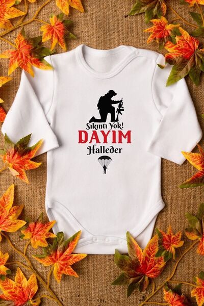Overoz 100% Cotton Organic Baby Body - No Problem, Long Sleeve, Snap Fastener - My Soldier Uncle Halleder 5596
