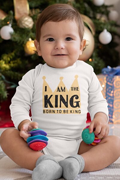 Overoz King King Crown Printed Organic Cotton Baby Bodysuit - Long Sleeve and...