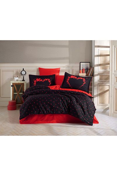 Hobby Double Personality Hobby Amore Black Cotton Satin Bedding Set