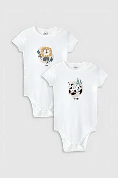 Overoz طقم بدلة أطفال من القطن العضوي بطبعة أسد باندا - بدلة قطعة واحدة مع مش...