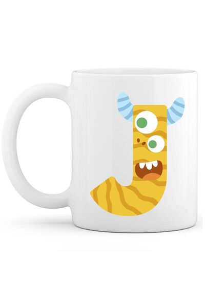 OXVİN Letter J Monster Printed Special Coffee Cup (Single) Porcelain