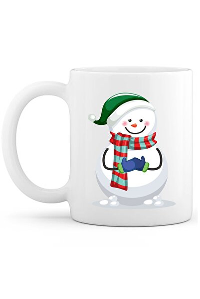 OXVİN كوب قهوة بطبعة رجل الثلج 1 طباعة خاصة (مفرد) بورسلين