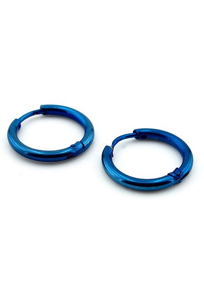 Solfera 16mm Stainless Steel Round Line Thin Hoop Earrings for Women and Men - Blue ER120