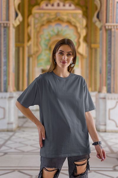 OXVİN Tricou supradimensionat pentru damă cu gât crew - Tricou de bază din bumbac (potrivire confortabilă)