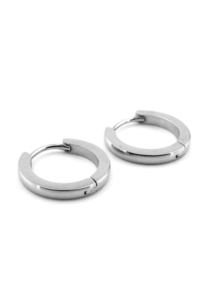 Solfera Bevel Cut Bright Silver Color Stainless Steel Hoop Earrings for Women and Men ER121