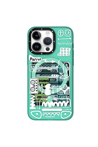 Youngkit iPhone 15 Pro Max Uyumlu Kılıf Magsafe Şarj Özellikli Youngkit Dark Matter Serisi Kapak Turkuaz