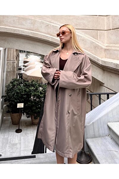 OXVİN Μακριά καμπαρντίνα με διπλό γιακά με λεπτομέρεια με κουμπιά